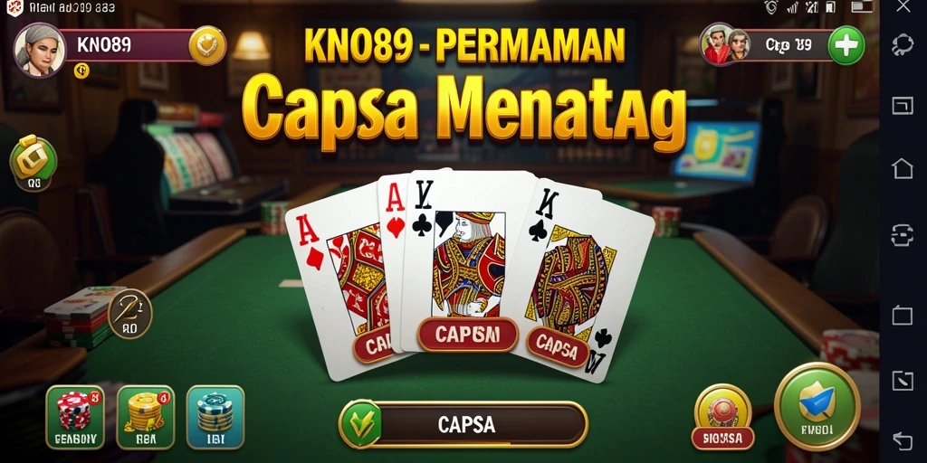 Screenshot KNO89 menampilkan antarmuka permainan Capsa yang menarik.