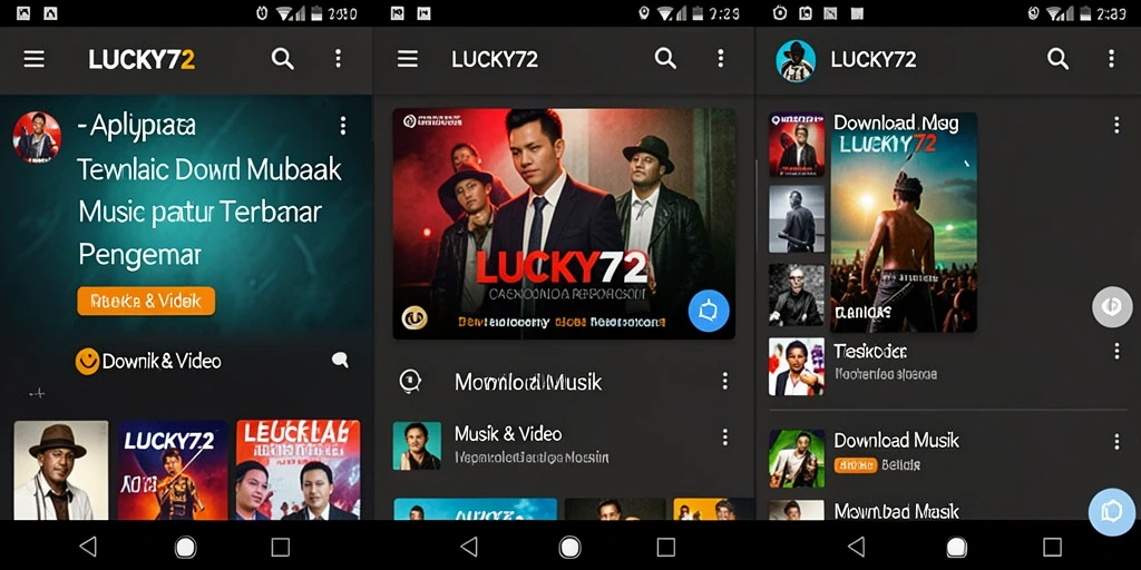 Tampilan antarmuka LUCKY72 untuk mengunduh musik dengan mudah.