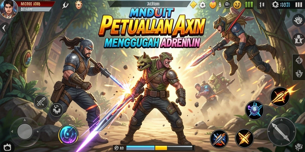 Antarmuka MNDUIT yang dinamis dan penuh aksi.